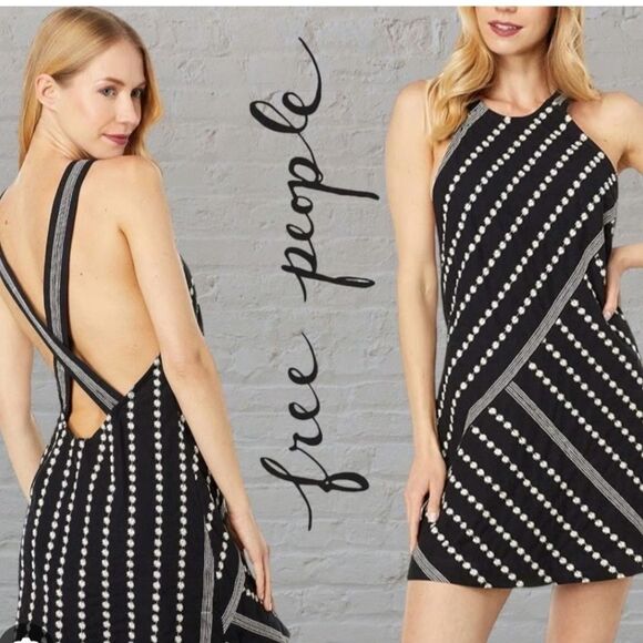 Free People Black and White Backless Halter Sundress - Picture 1 of 5